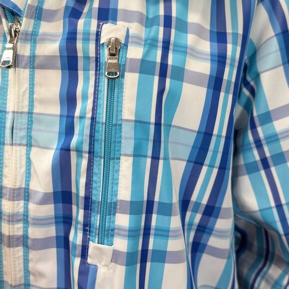 Lauren Ralph Lauren Active Plaid Zip Jacket XL Blue White Lightweight Mesh Lined - Picture 8 of 14
